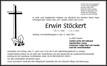 Traueranzeige von Erwin Stöckert von Frankenpost