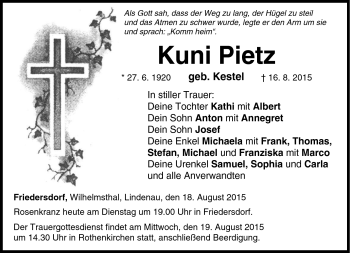 Traueranzeige von Kuni Pietz von Neue Presse Coburg