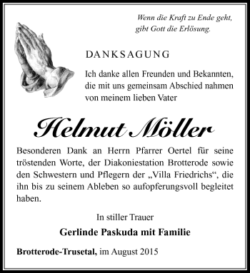 Traueranzeige von Helmut Möller von Südthüringer Presse