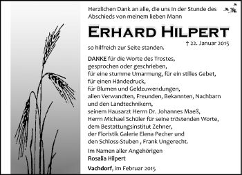 Traueranzeige von Erhard Hilpert von Südthüringer Presse