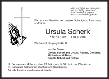 Traueranzeige von Ursula Scherk von Frankenpost