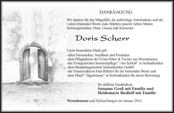 Traueranzeige von Doris Scherr von Südthüringer Presse