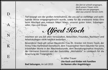 Traueranzeige von Alfred Koch von Südthüringer Presse