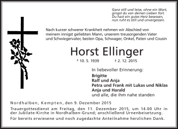 Traueranzeige von Horst Ellinger von Neue Presse Coburg