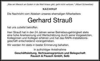 Traueranzeige von Gerhard Strauß von Frankenpost