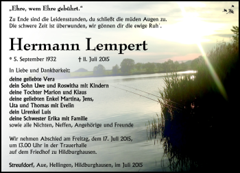 Traueranzeige von Hermann Lempert von Südthüringer Presse