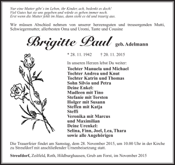 Traueranzeige von Brigitte Paul von Südthüringer Presse