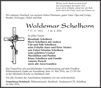Traueranzeige von Waldemar Schelhorn von Südthüringer Presse