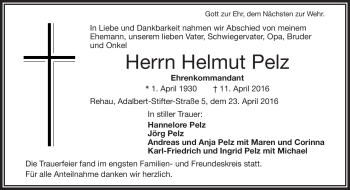 Traueranzeige von Helmut Pelz von Frankenpost