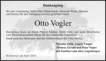 Traueranzeige von Otto Vogler von Neue Presse Coburg