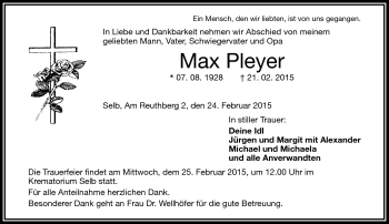 Traueranzeige von Max Pleyer von Frankenpost