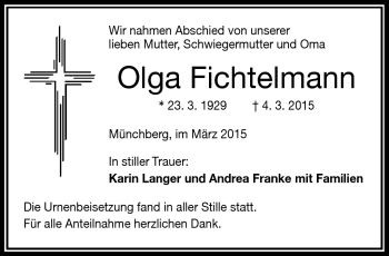 Traueranzeige von Olga Fichtelmann von Frankenpost