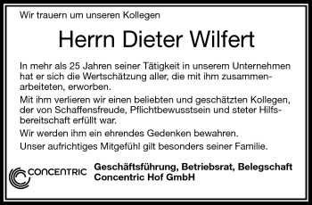 Traueranzeige von Dieter Wilfert von Frankenpost