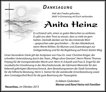 Traueranzeige von Anita Heinz von Südthüringer Presse
