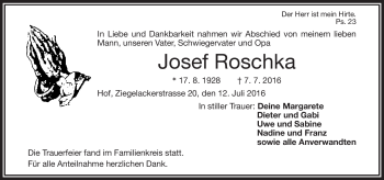 Traueranzeige von Josef Raschka von Frankenpost