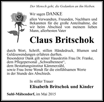 Traueranzeige von Claus Britschok von Südthüringer Presse