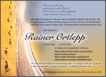 Traueranzeige von Rainer Ortlepp von Südthüringer Presse