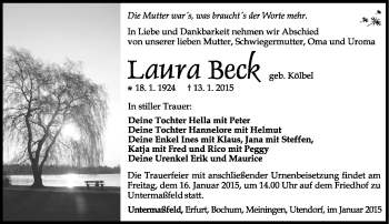 Traueranzeige von Laura Beck von Südthüringer Presse