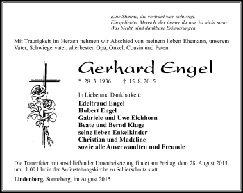 Traueranzeige von Gerhard Engel von Südthüringer Presse