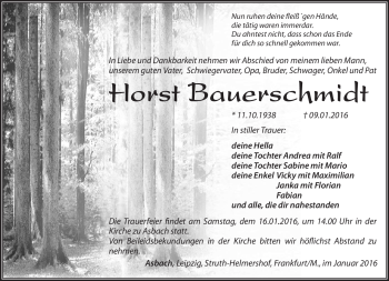Traueranzeige von Horst Bauerschmidt von Südthüringer Presse
