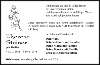 Traueranzeige von Therese Steiner von Südthüringer Presse