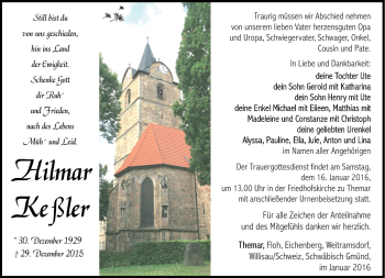 Traueranzeige von Hilmar Keßler von Südthüringer Presse