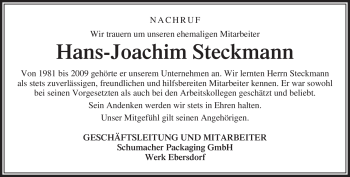 Traueranzeige von Hans-Joachim Steckmann von Neue Presse Coburg