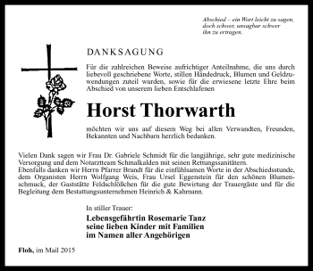Traueranzeige von Horst Thorwarth von Südthüringer Presse