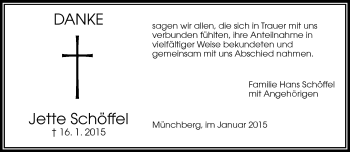 Traueranzeige von Jette Schöffel von Frankenpost
