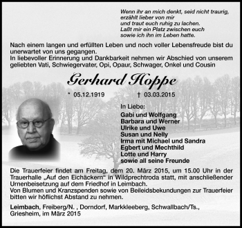 Traueranzeige von Gerhard Hoppe von Südthüringer Presse