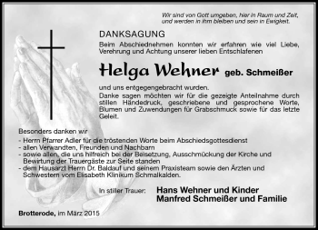 Traueranzeige von Helga Wehner von Südthüringer Presse