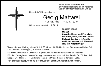Traueranzeige von Georg Mattarei von Frankenpost