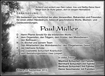 Traueranzeige von Paul Müller von Südthüringer Presse