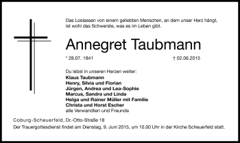 Traueranzeige von Annegret Taubmann von Neue Presse Coburg