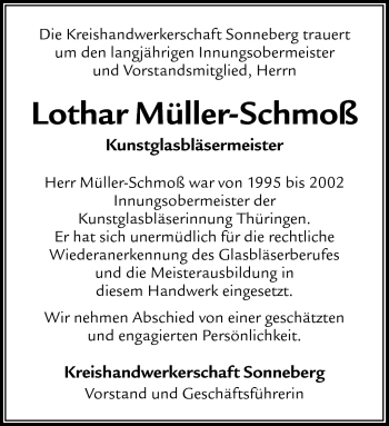 Traueranzeige von Lothar Müller-Schmoß von Südthüringer Presse