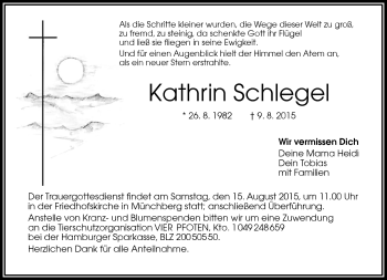 Traueranzeige von Kathrin Schlegel von Frankenpost