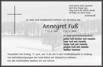 Traueranzeige von Annegret Fuß von Frankenpost