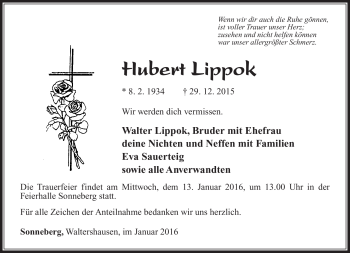 Traueranzeige von Hubert Lippok von Südthüringer Presse