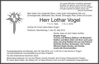 Traueranzeige von Lothar Vogel von Frankenpost