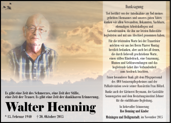 Traueranzeige von Walter Henning von Südthüringer Presse