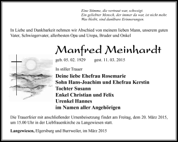 Traueranzeige von Manfred Meinhardt von Südthüringer Presse