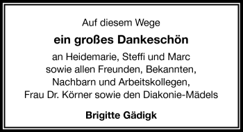 Traueranzeige von Heinz Gädigk von Frankenpost