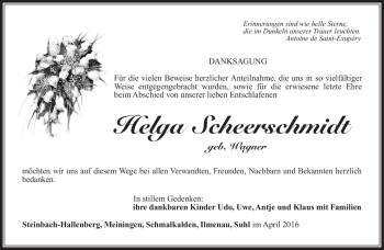 Traueranzeige von Helga Scheerschmidt von Südthüringer Presse