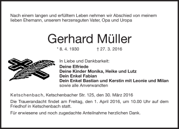 Traueranzeige von Gerhard Müller von Neue Presse Coburg