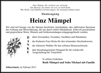 Traueranzeige von Heinz Mämpel von Südthüringer Presse