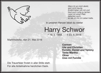 Traueranzeige von Harry Schwor von Frankenpost