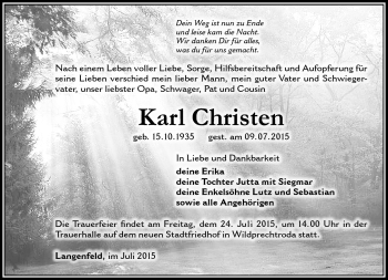 Traueranzeige von Karl Christen von Südthüringer Presse