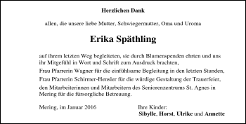Traueranzeige von Erika Späthling von Frankenpost