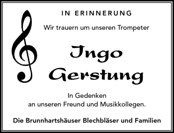 Traueranzeige von Ingo Gerstung von Südthüringer Presse