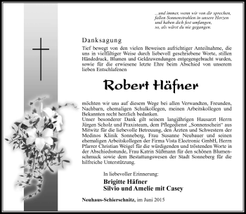 Traueranzeige von Robert Häfner von Südthüringer Presse